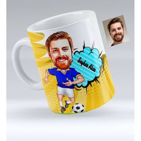 Kişiye Özel Sarı Lacivert Futbolcu Karikatürlü Kupa Bardak