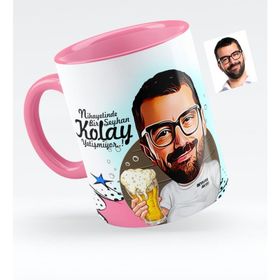 Kişiye Özel Şerefe Karikatürlü Pembe 1 Kupa Bardak