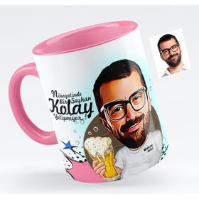 Kişiye Özel Şerefe Karikatürlü Pembe 1 Kupa Bardak