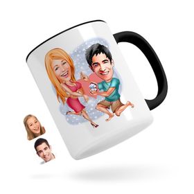 Kişiye Özel Sevgililer Karikatürlü Siyah Kupa Bardak
