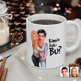 Kişiye Özel Sevgililer Kimin Aşkı Bu Karikatürlü Beyaz Kupa Bardak