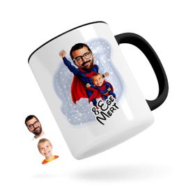Kişiye Özel Süper Baba Çocuk Karikatürlü Siyah Kupa Bardak