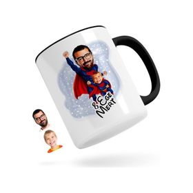 Kişiye Özel Süper Baba Çocuk Karikatürlü Siyah Kupa Bardak