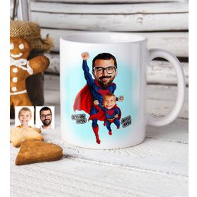 Kişiye Özel Süper Baba Oğul Karikatür Beyaz Kupa Bardak