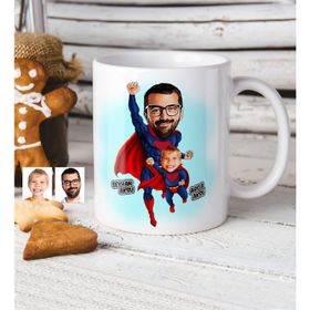 Kişiye Özel Süper Baba Oğul Karikatür Beyaz Kupa Bardak