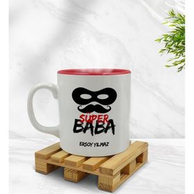 Kişiye Özel Süper Baba Tasarımlı İçi Kırmızı Renkli Model 5 Kupa
