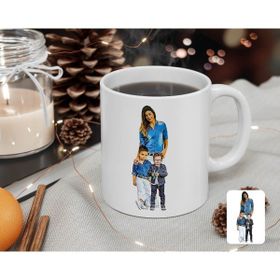 Kişiye Özel Tam Boy Anne ve Oğullar Karikatürlü Beyaz Kupa