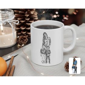 Kişiye Özel Tam Boy Karakalem Anne Ve Oğullar Karikatürlü Beyaz Kupa Bardak