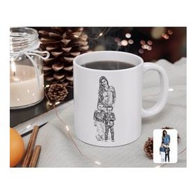 Kişiye Özel Tam Boy Karakalem Anne Ve Oğullar Karikatürlü Beyaz Kupa Bardak