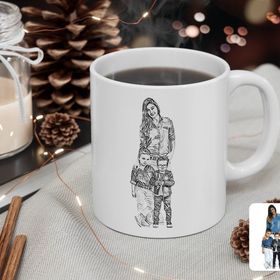 Kişiye Özel Tam Boy Karakalem Anne Ve Oğullar Karikatürlü Beyaz Kupa Bardak