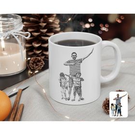 Kişiye Özel Tam Boy Karakalem Baba Ve Oğullar Karikatürlü Beyaz Kupa Bardak