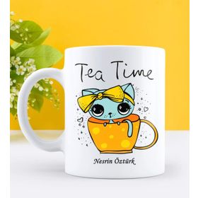 Kişiye Özel Tea Time Tasarımlı Beyaz Kupa Bardak