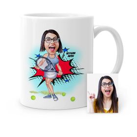 Kişiye Özel Tenis Oyuncusu Karikatür Beyaz Kupa