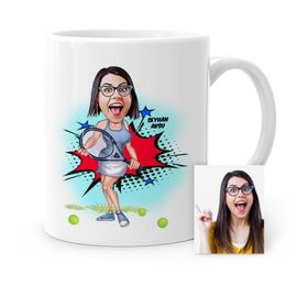Kişiye Özel Tenis Oyuncusu Karikatür Beyaz Kupa
