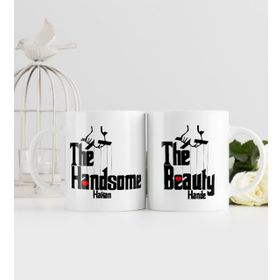 Kişiye Özel The Handsome Ve The Beauty Tasarımlı İkili Beyaz Kupa Bardak
