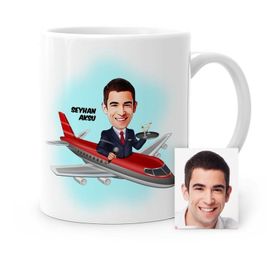 Kişiye Özel Uçuş Görevlisi Host Karikatür Beyaz 1 Kupa Bardak