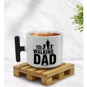 Kişiye Özel Walking Dad Tasarımlı Siyah T Kulplu Middle Kupa
