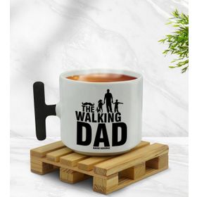 Kişiye Özel Walking Dad Tasarımlı Siyah T Kulplu Middle Kupa