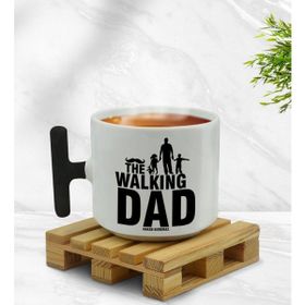 Kişiye Özel Walking Dad Tasarımlı Siyah T Kulplu Middle Kupa