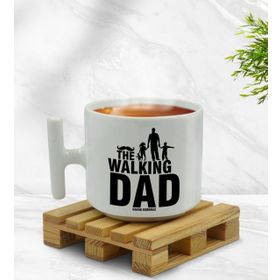 Kişiye Özel Walking Dad Tasarımlı T Kulplu Beyaz Middle Kupa