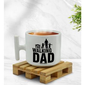 Kişiye Özel Walking Dad Tasarımlı T Kulplu Beyaz Middle Kupa