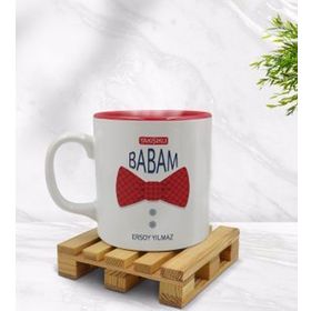 Kişiye Özel Yakışıklı Babam Tasarımlı İçi Kırmızı Renkli Model 2 Kupa