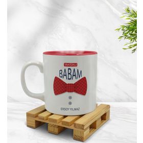 Kişiye Özel Yakışıklı Babam Tasarımlı İçi Kırmızı Renkli Model 2 Kupa
