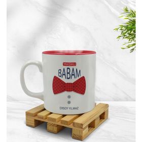 Kişiye Özel Yakışıklı Babam Tasarımlı İçi Kırmızı Renkli Model 2 Kupa
