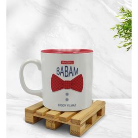 Kişiye Özel Yakışıklı Babam Tasarımlı İçi Kırmızı Renkli Model 2 Kupa