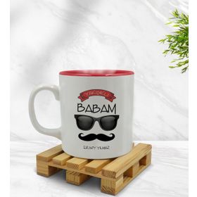 Kişiye Özel Yakışıklı Babam Tasarımlı İçi Kırmızı Renkli Model 3 Kupa