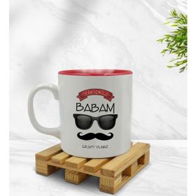 Kişiye Özel Yakışıklı Babam Tasarımlı İçi Kırmızı Renkli Model 3 Kupa
