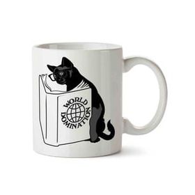 Kitap Okuyan Kedi World Domination Baskılı Kupa