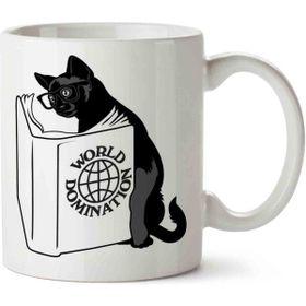 Kitap Okuyan Kedi World Domination Baskılı Kupa