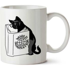 Kitap Okuyan Kedi World Domination Baskılı Kupa