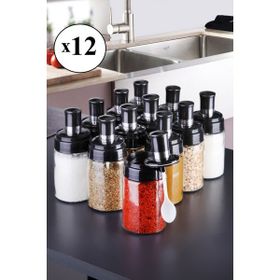Kitchen Life 12'li 300 ml Kapağı Kendinden Kaşıklı Baharatlık Seti