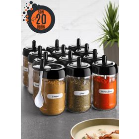Kitchen Life 12'li 300 ml Kapağı Kendinden Kaşıklı Baharatlık Seti