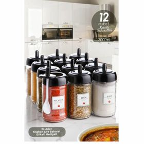 Kitchen Life 12'li 300 ml Kapağı Kendinden Kaşıklı Baharatlık Seti