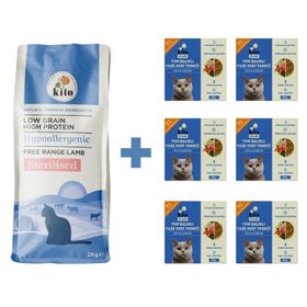 Kito Fresh Kısırlaştırılmış Kuzu Etli 2 kg Yetişkin Kedi Maması + Ton Balıklı Mama 6 x 85 gr Mama