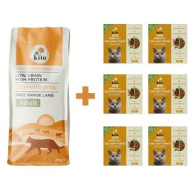 Kito Fresh Kuzu Etli 2 kg Yetişkin Kedi Maması + Hindi Etli Mama 6 x 85 gr Mama