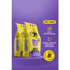 Kityus Topaklanan İnce Taneli Lavanta Kokulu Bentonit 2x10 kg Kedi Kumu
