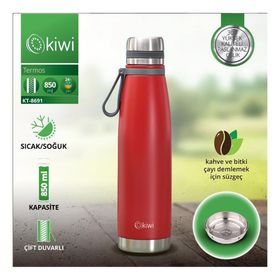 Kiwi Çift Kat Paslanmaz Çelik 850 ml Kırmızı Termos
