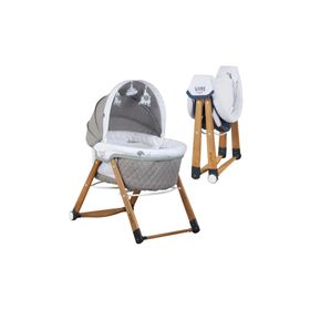 Kiwi Sleeper All İn One Naturel Vizon Yaprak Desenli Ahşap Sallanabilen Tekerli Bebek Beşiği