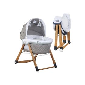 Kiwi Sleeper All İn One Naturel Vizon Yaprak Desenli Ahşap Sallanabilen Tekerli Bebek Beşiği