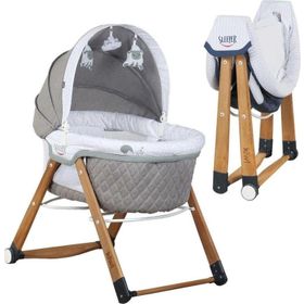 Kiwi Sleeper All İn One Naturel Vizon Yaprak Desenli Ahşap Sallanabilen Tekerli Bebek Beşiği