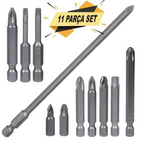 Klytek 11 Parça Matkap Bits Uç Vidalama Ucu Düz Yıldız Torx Uç