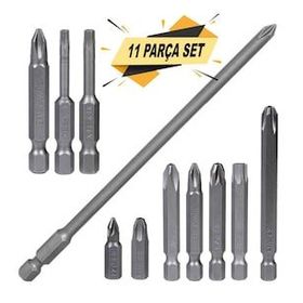 Klytek 11 Parça Matkap Bits Uç Vidalama Ucu Düz Yıldız Torx Uç