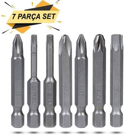 Klytek 7 Parça Matkap Bits Uç Vidalama Ucu Düz Yıldız Torx Uç