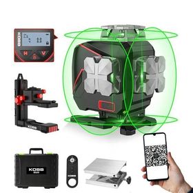 Kobb KBL36G Profesyonel Li-ion Şarjlı 4x360 Derece LCD Ekran Otomatik Hizalamalı Yeşil Çapraz Çizgi Lazer Distomat + Uzaktan Kumanda + Taşıma Çantası