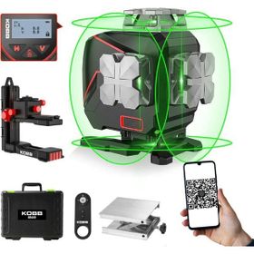 Kobb KBL36G Profesyonel Li-ion Şarjlı 4x360 Derece LCD Ekran Otomatik Hizalamalı Yeşil Çapraz Çizgi Lazer Distomat + Uzaktan Kumanda + Taşıma Çantası