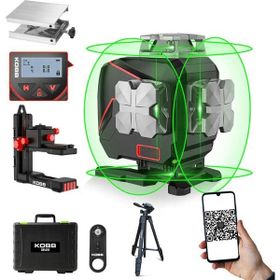 Kobb KBL36GTP Profesyonel Li-ion Şarjlı 4x360 Derece LCD Ekran Otomatik Hizalamalı Yeşil Çapraz Çizgi Lazer Distomat + Uzaktan Kumanda + Tripod + Taşıma Çantası